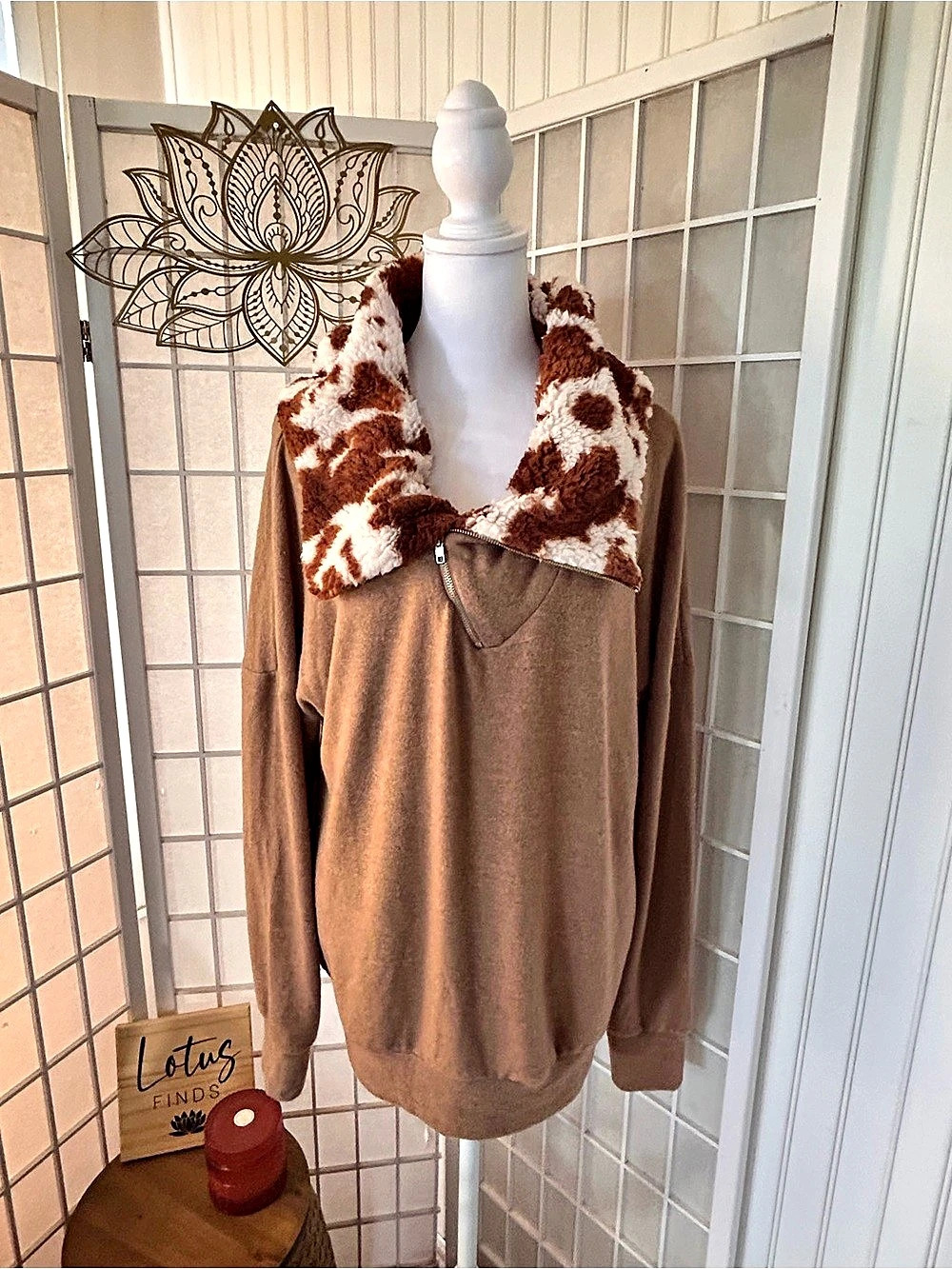 Brown & White Animal Print Hooded Top